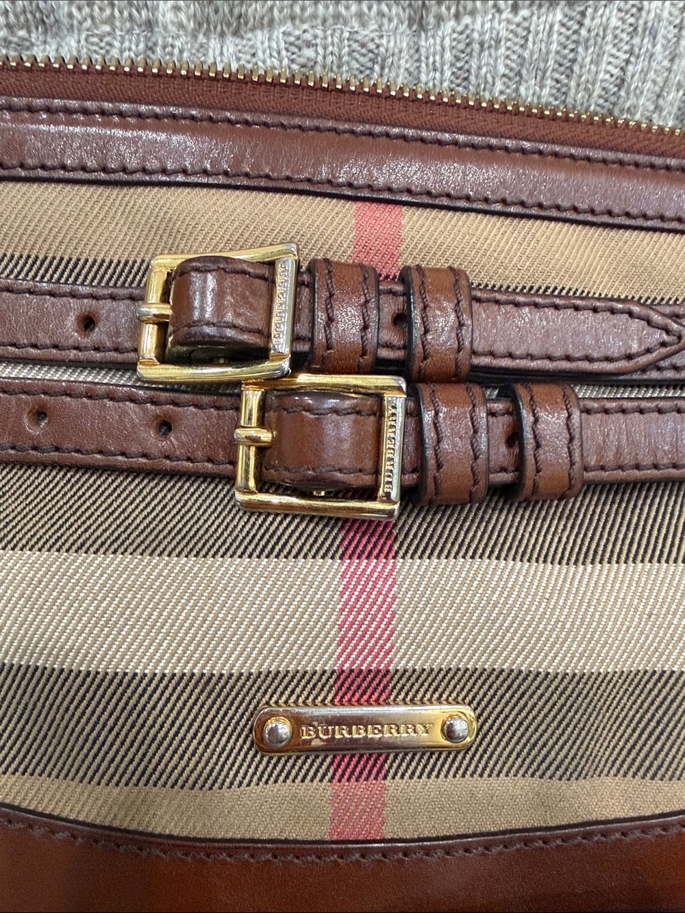 Burberry Tan and Brown Check Crossbody with Leather Trim - Picture 2 of 7
